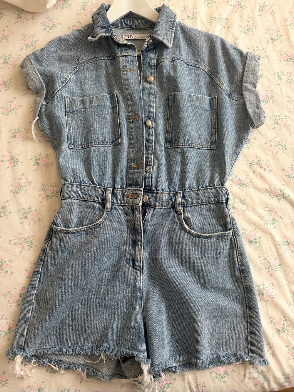 Zara Light Denim Short Sleeve Denim Romper